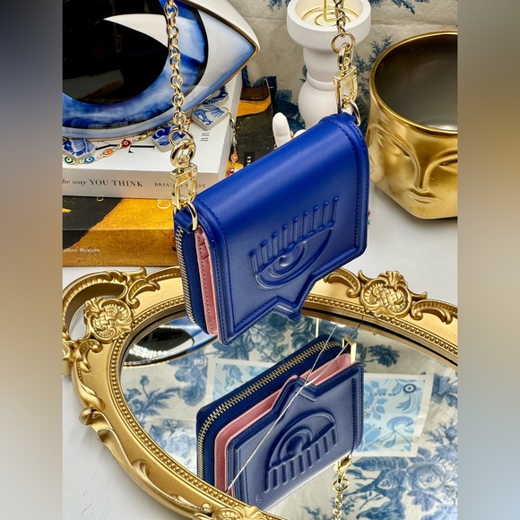 🆕 CHIARA FERRAGNI 🧿 BNIB Eyelike Motif Chain Linked Wallet - Blue - WOC - Picture 8 of 15